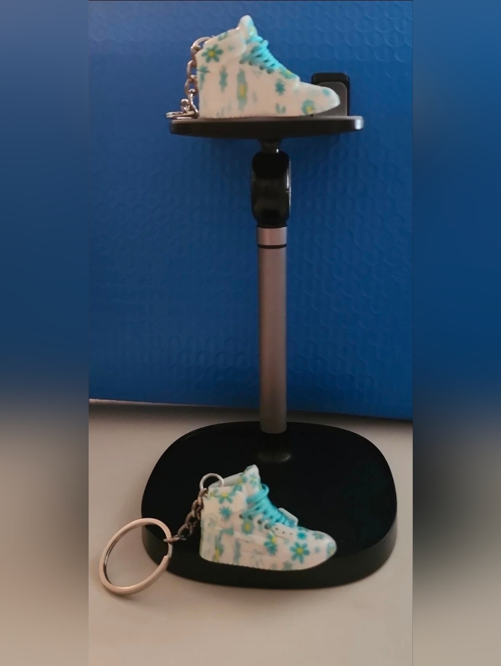 Nike Air Jordan High Top Shoe White with Teal Blue Floral Flower 3D Keychain 2